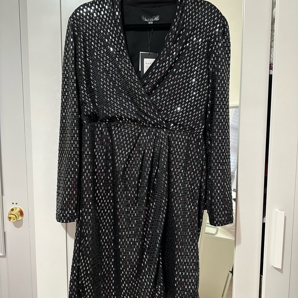 Nicole Miller Black Sequin Wrap Dress - Picture 2 of 8